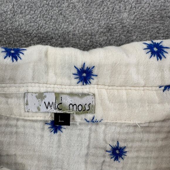 Wild Moss Embroidered Campshirt Women's Large Gauzy Blue Starburst Button Front - Picture 2 of 10
